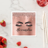 Rose Gold Glitter Sparkle Eyelashes Monogram Name Serviette (Beispiel)