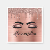 Rose Gold Glitter Sparkle Eyelashes Monogram Name Serviette (Vorderseite)