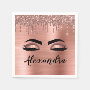 Rose Gold Glitter Sparkle Eyelashes Monogram Name Serviette