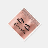 Rose Gold Glitter Sparkle Eyelashes Monogram Name Serviette (Ecke)