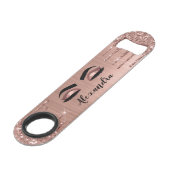 Rose Gold Glitter Sparkle Eyelashes Monogram Name Speed Flaschenöffner (Vorderseite Schrägansicht)