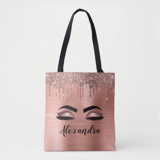 Rose Gold Glitter Sparkle Eyelashes Monogram Name Tasche (Vorderseite)