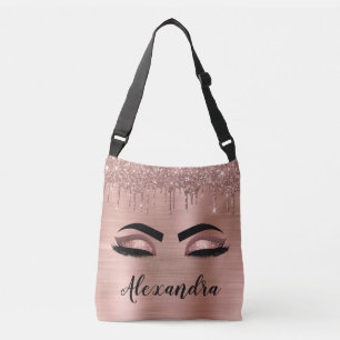 Rose Gold Glitter Sparkle Eyelashes Monogram Name Tragetaschen Mit Langen Trägern