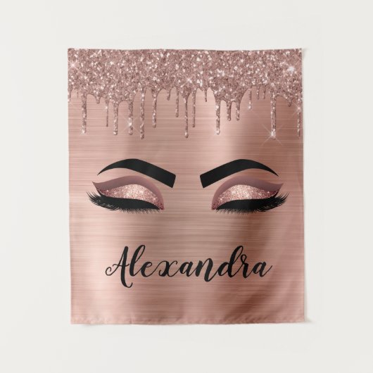 Rose Gold Glitter Sparkle Eyelashes Monogram Name Wandteppich (Vorderseite)