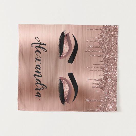 Rose Gold Glitter Sparkle Eyelashes Monogram Name Wandteppich (Vorderseite (Horizontal))