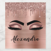 Rose Gold Glitter Sparkle Eyelashes Monogram Name Weinetikett (Einzelnes Label)