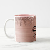 Rose Gold Glitter Sparkle Eyelashes Monogram Name Zweifarbige Tasse (Links)