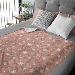 Rose Gold Glitter Sterne Schneeflocken Fleecedecke