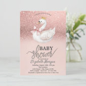 Rose Gold Glitter,Swan Bow Crown Baby Shower  Einladung (Stehend Vorderseite)