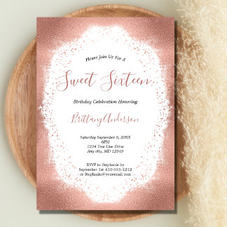Rose Gold Glitter Sweet Sixteen 16 Geburtstag Einladung