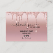 Rose Gold Glitter Thank You Cake Care Instructions Visitenkarte (Rückseite)