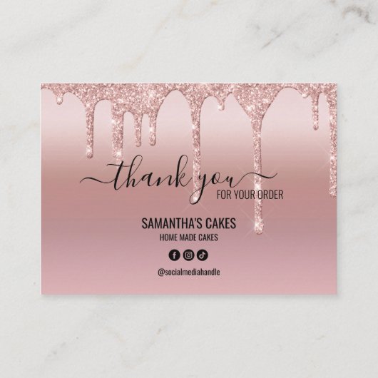 Rose Gold Glitter Thank You Cake Care Instructions Visitenkarte (Rückseite)