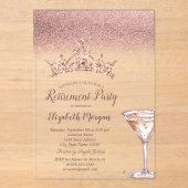 Rose Gold Glitter Tiara Martini Glass Retirement  Acryleinladungen (Vorderseite)