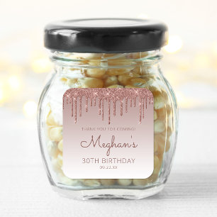 Rose Gold Glitter-Tropf 30. Geburtstag Dankeschön Quadratischer Aufkleber