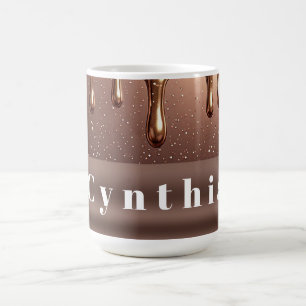 Rose Gold Glitter-Tropf Custom-Name Kaffeetasse