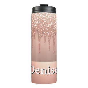 Rose Gold Glitter-Tropf Custom-Name Thermosbecher