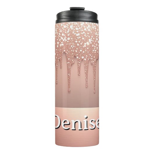 Rose Gold Glitter-Tropf Custom-Name Thermosbecher (Vorderseite)