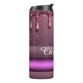 Rose Gold Glitter-Tropf Custom-Name Thermosbecher (Nach links gedreht)