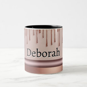 Rose Gold Glitter-Tropf Custom-Name Zweifarbige Tasse
