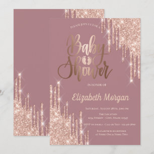 Rose Gold Glitter Tropfen Baby Füße Baby Shower Einladung