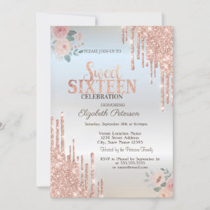 Rose Gold Glitter Tropfen Boho Rosen Silber Sweet Einladung