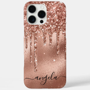 Rose Gold Glitter Tropfen Glam Unterschrift iPhone 16 Pro Max Hülle