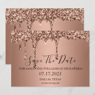 Rose Gold Glitter Tropfen Quinceanera  Save The Date