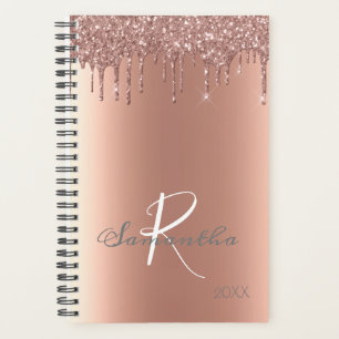 Rose Gold Glitter Tropfen Trend Jahres Monogramm Planer