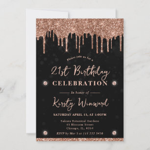 Rose Gold Glitter Tropfender Bokeh 21. Geburtstag Einladung