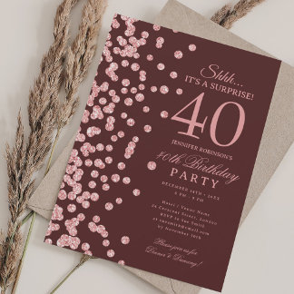 Rose Gold Glitter Überraschung 40. Geburtstag Burg Einladung