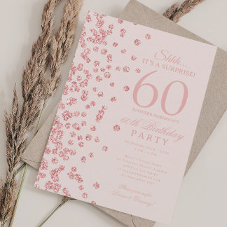 Rose Gold Glitter Überraschung 60. Geburtstag Röte Einladung