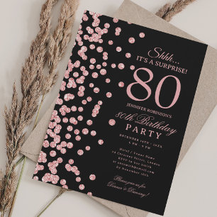 Rose Gold Glitter Überraschung 80. Geburtstag Schw Einladung