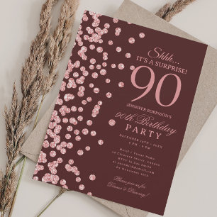 Rose Gold Glitter Überraschung 90. Geburtstag Burg Einladung