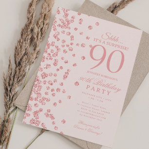 Rose Gold Glitter Überraschung 90. Geburtstag Errö Einladung