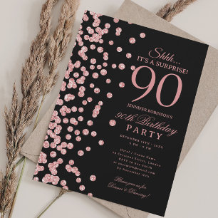 Rose Gold Glitter Überraschung 90. Geburtstag Schw Einladung