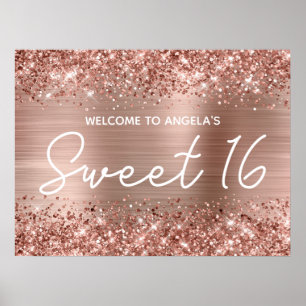 Rose Gold Glitter und Folie Süße 16 Willkommen Poster