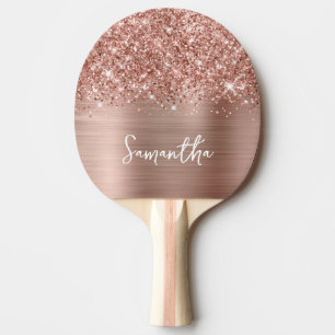 Rose Gold Glitter und Folien Glam Schrift Name Tischtennis Schläger