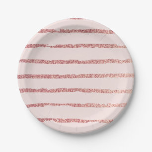 Rose Gold Glitter und Pink Modern Lines Muster Pappteller
