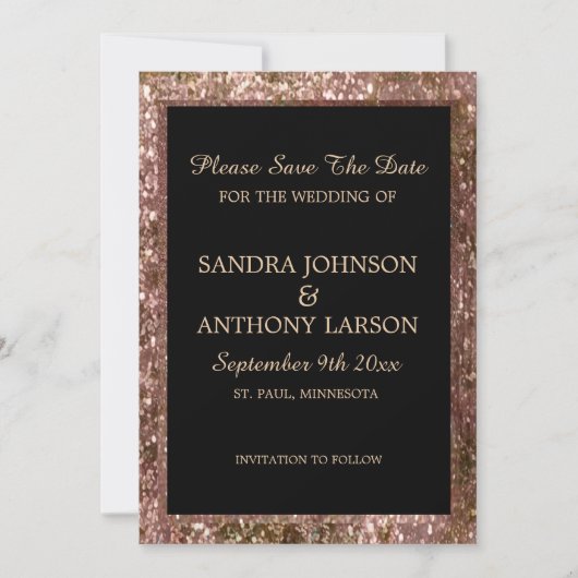 Rose Gold Glitter Wedding Save The Date (Vorderseite)