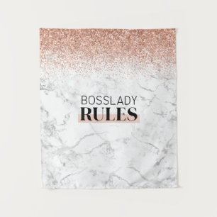 Rose Gold Glitter Weißer Marmor BossLady Rules Log Wandteppich