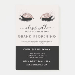 Rose Gold Glitter Wimpern Grand Opening Salon Post-it Klebezettel