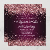 Rose Gold Glitter Wine Dark Ombre 60th Birthday Einladung (Vorne/Hinten)