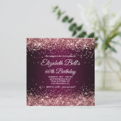 Rose Gold Glitter Wine Dark Ombre 60th Birthday Einladung (Stehend Vorderseite)