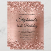 Rose Gold Glitterie Foil Extravagant Monogram Birt Einladung (Vorne/Hinten)