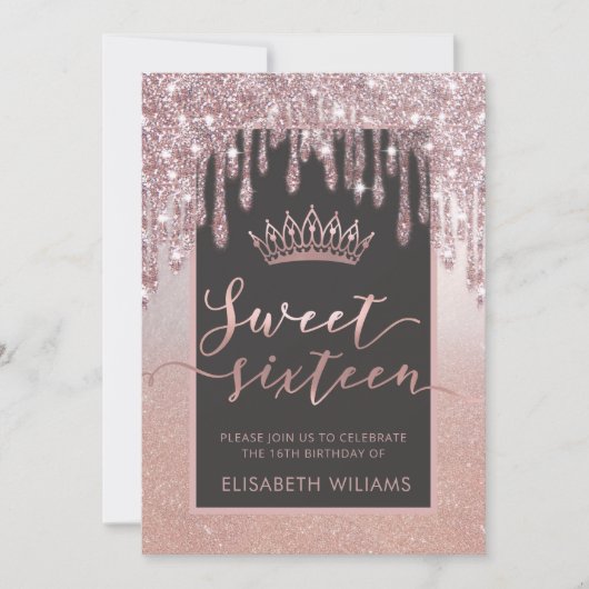 Rose gold glitterige Tropfen ombre tiara Einladung (Vorderseite)