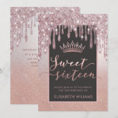 Rose gold glitterige Tropfen ombre tiara Einladung (Vorne/Hinten)