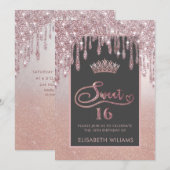 Rose gold glitterige Tropfen ombre tiara Einladung (Vorne/Hinten)