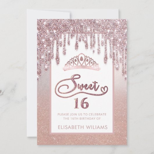 Rose gold glitterige Tropfen ombre tiara Einladung (Vorderseite)