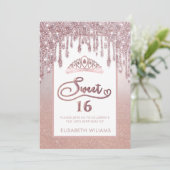 Rose gold glitterige Tropfen ombre tiara Einladung (Stehend Vorderseite)