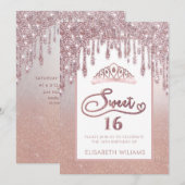 Rose gold glitterige Tropfen ombre tiara Einladung (Vorne/Hinten)